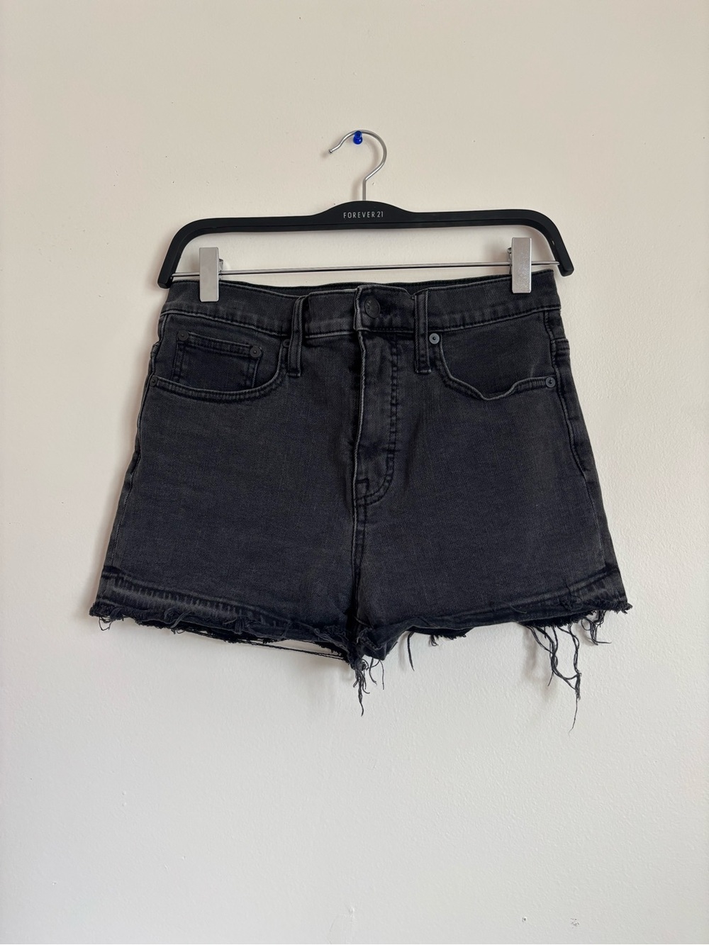 Madewell Black Distressed High-Rise Denim Shorts